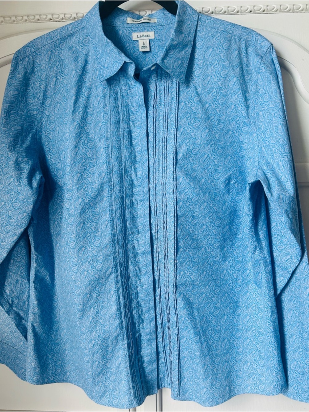 L.L. Bean Women's Long Sleeve Blue Paisley Button Up Shirt Large Preppy Spring